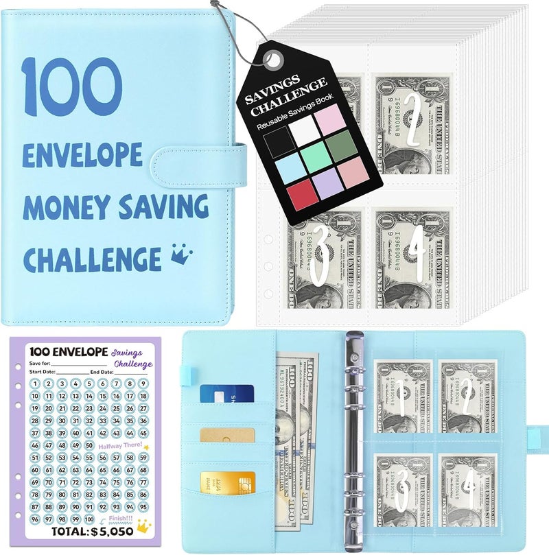 Fabmaker 100 Envelopes Money Saving Challenge Binder, A5 Savings Challenges Book with Envelopes & Reusable Tracker, Savings Binder - Save $5050 in Fun & Motivating Way, A5 - Image 1